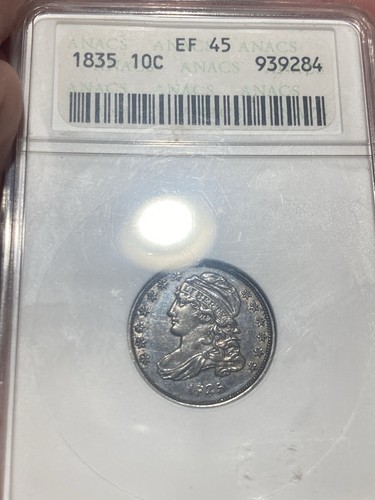 1835 capped bust dime anacs - capped, ef